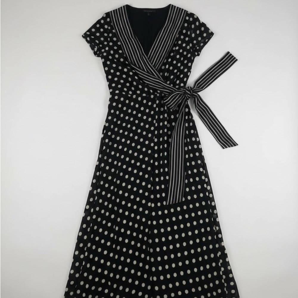 Chic Black and White Polka Dot Midi Dress
